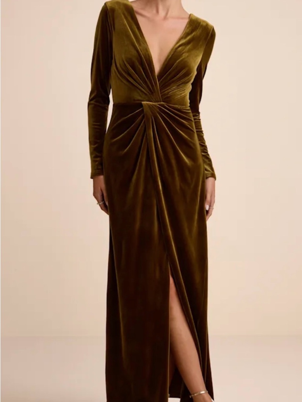 Lulu's Olive Velvet Twist-Front Maxi Dress
